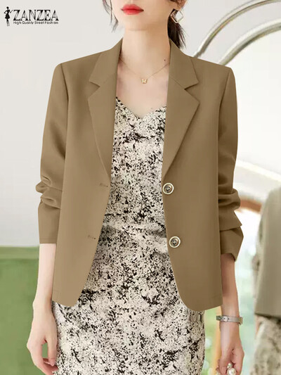 ZANZEA ležerna uredska dama, kratka jakna, elegantna jesen 2024., jednobojna jakna dugih rukava, široka ženska jakna u korejskom stilu