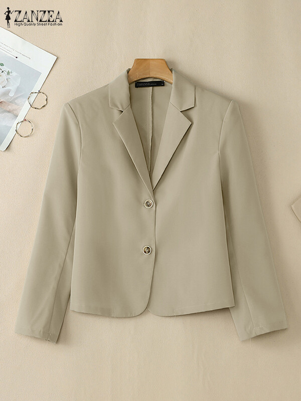 ZANZEA ležerna uredska dama, kratka jakna, elegantna jesen 2024., jednobojna jakna dugih rukava, široka ženska jakna u korejskom stilu