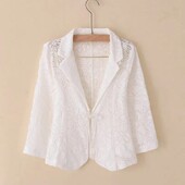 Дамско сако с блейзър Пролет Лято 2024 г. Нова тънка жилетка Слънцезащитно облекло Куха дантела Костюм с три четвърти ръкав Топ дамски