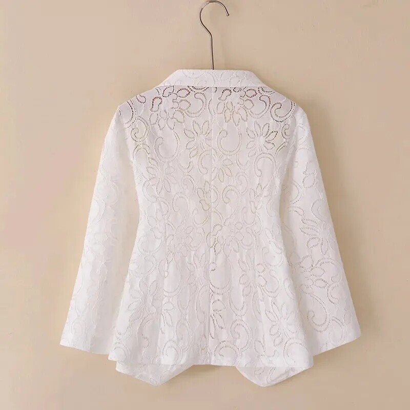 Jachetă Blazer Femei Primăvara Vară 2024 Nou Cardigan subțire Îmbrăcăminte de protecție solară Dantela goală Costum cu mâneci trei sferturi Top Doamne