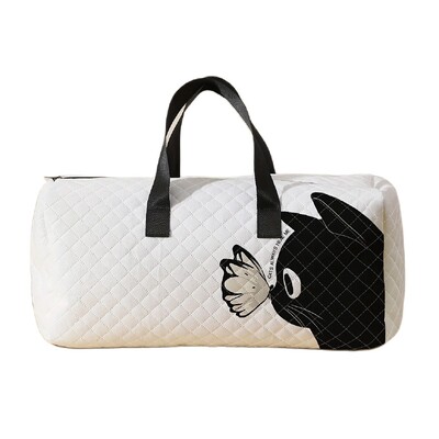 1buc, geantă de mână imprimată cu model de pisicuță, geantă de călătorie cu plasă diamantată de mare capacitate, geantă portabilă de călătorie la modă