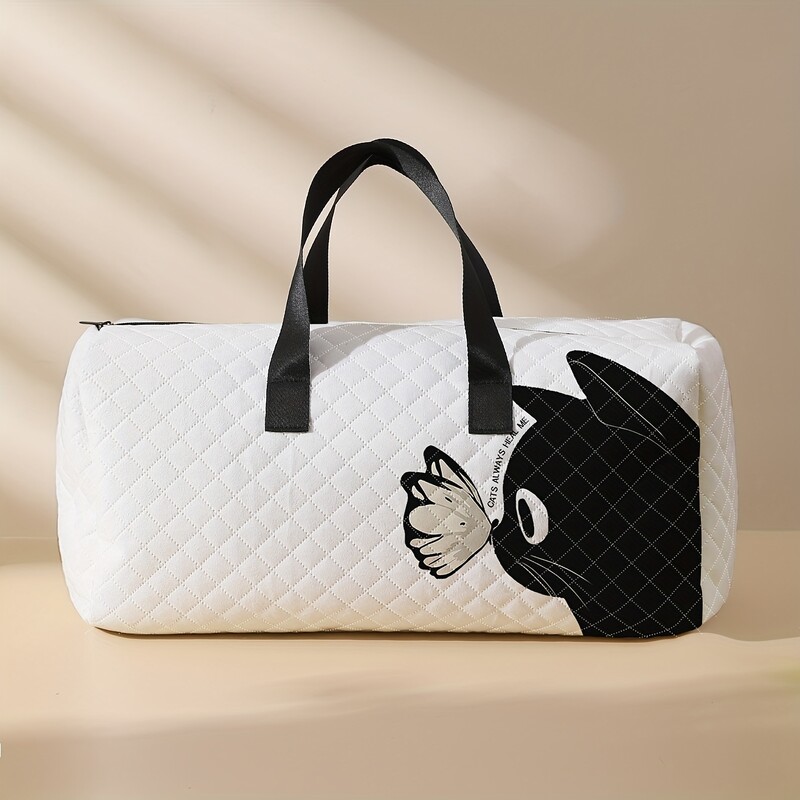 1buc, geantă de mână imprimată cu model de pisicuță, geantă de călătorie cu plasă diamantată de mare capacitate, geantă portabilă de călătorie la modă