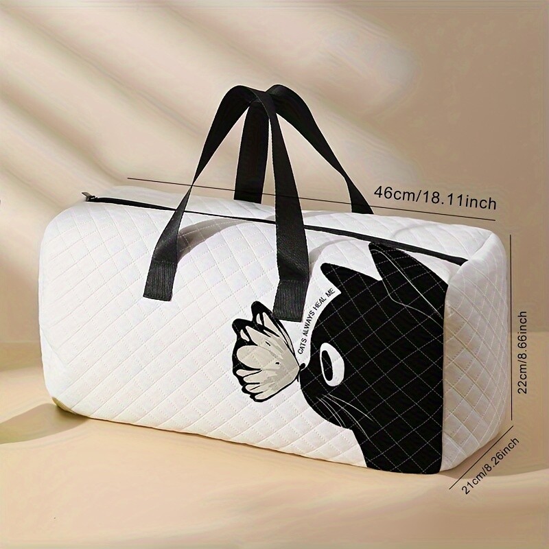 1buc, geantă de mână imprimată cu model de pisicuță, geantă de călătorie cu plasă diamantată de mare capacitate, geantă portabilă de călătorie la modă