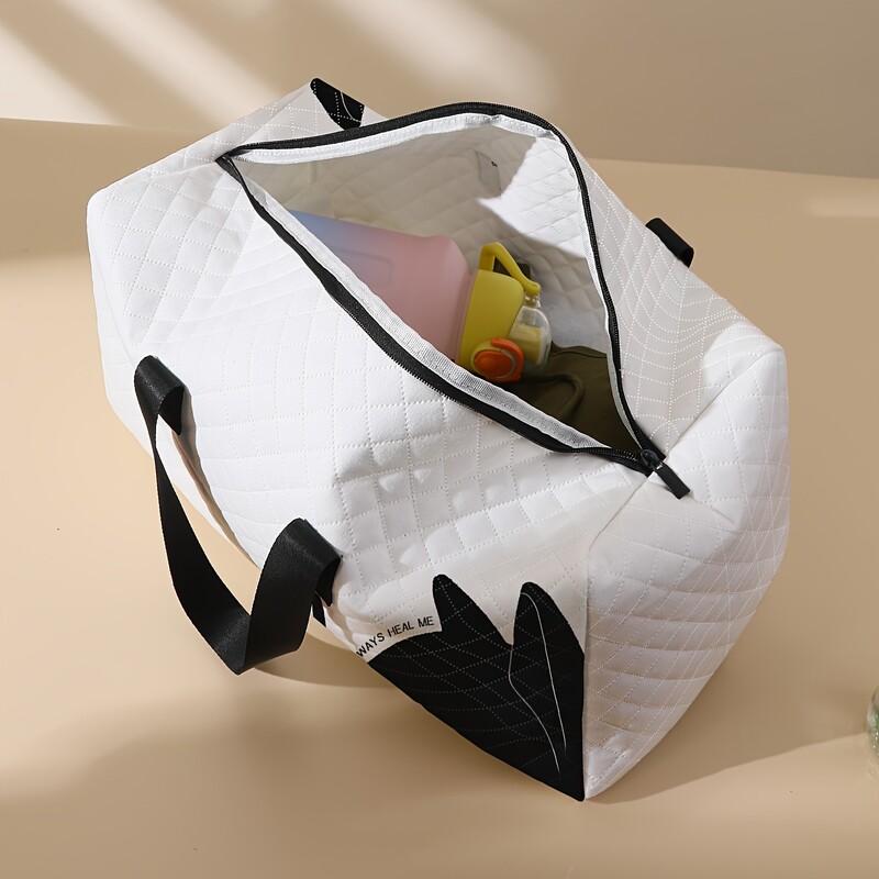 1buc, geantă de mână imprimată cu model de pisicuță, geantă de călătorie cu plasă diamantată de mare capacitate, geantă portabilă de călătorie la modă