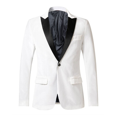 Pavasara samta vīriešu žakete vienkrāsains temperamenta uzvalks jaka nogriežama apkakle ar garām piedurknēm šauri pieguļošs samta uzvalka mētelis ar vienu pogu