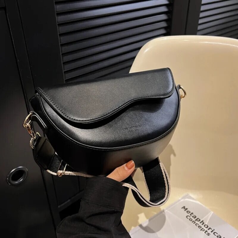 Femei Vintage culoare solidă cu clapă mică șa umăr subrat Geantă de modă din piele PU curea lată