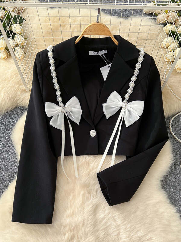 XFPV Blazer cu mânecă lungă pentru femei cu crestături cu mărgele de mărgele Top Y2k Moda coreeană Tide Toamnă Iarnă 2025 SM11893