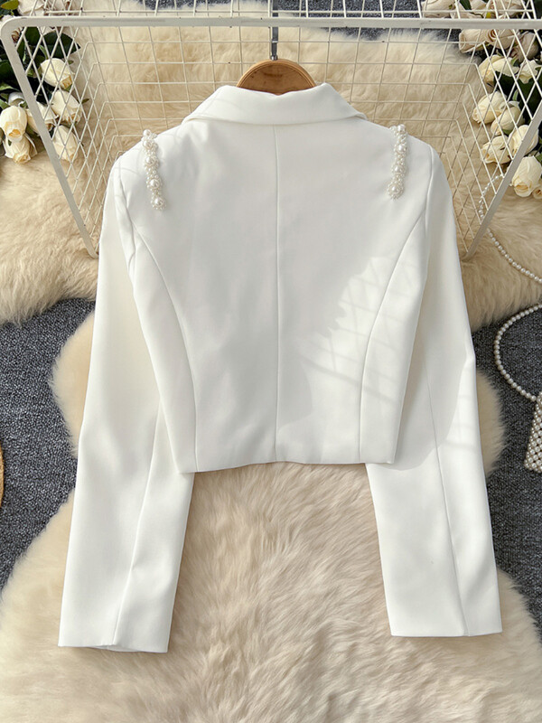 XFPV Blazer cu mânecă lungă pentru femei cu crestături cu mărgele de mărgele Top Y2k Moda coreeană Tide Toamnă Iarnă 2025 SM11893