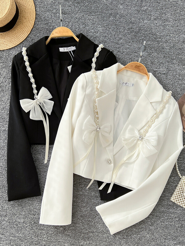 XFPV Blazer cu mânecă lungă pentru femei cu crestături cu mărgele de mărgele Top Y2k Moda coreeană Tide Toamnă Iarnă 2025 SM11893