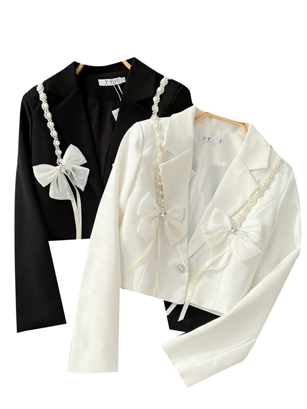 XFPV Blazer cu mânecă lungă pentru femei cu crestături cu mărgele de mărgele Top Y2k Moda coreeană Tide Toamnă Iarnă 2025 SM11893