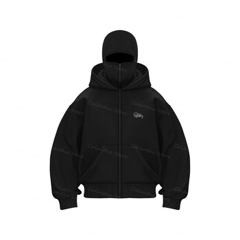 Ανδρικό Balaclava Zip Hoodie Χειμερινό ζεστό, καθημερινό φούτερ με μάσκα προσώπου με κουκούλα, σχέδιο φερμουάρ, αθλητικό μπουφάν για υπαίθριες δραστηριότητες