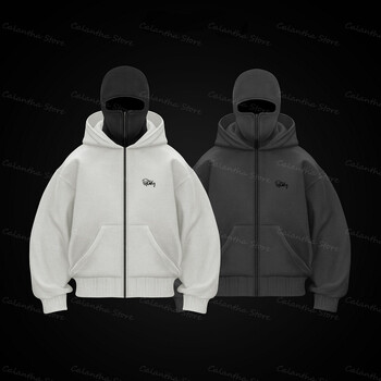 Ανδρικό Balaclava Zip Hoodie Χειμερινό ζεστό, καθημερινό φούτερ με μάσκα προσώπου με κουκούλα, σχέδιο φερμουάρ, αθλητικό μπουφάν για υπαίθριες δραστηριότητες