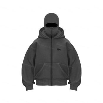 Ανδρικό Balaclava Zip Hoodie Χειμερινό ζεστό, καθημερινό φούτερ με μάσκα προσώπου με κουκούλα, σχέδιο φερμουάρ, αθλητικό μπουφάν για υπαίθριες δραστηριότητες