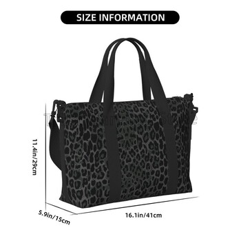 Μαύρη Leopard Print Ταξιδιωτική Τσάντα Duffel Μεγάλες αδιάβροχες τσάντες Weekender Overnight με Πτυσσόμενο Αθλητικό Γυμναστήριο με ιμάντα ώμου