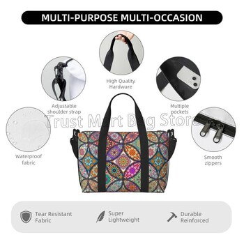 Boho Mandala Travel Duffel Bag Vintage Flower Foldable Weekender Overnight Handcag Водоустойчиви чанти за носене за жени Дамски