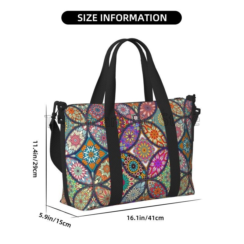 Boho Mandala putna sportska torba Vintage Flower Flower Weekender Overnight Handbag Vodootporne torbe za nošenje za žene Dame
