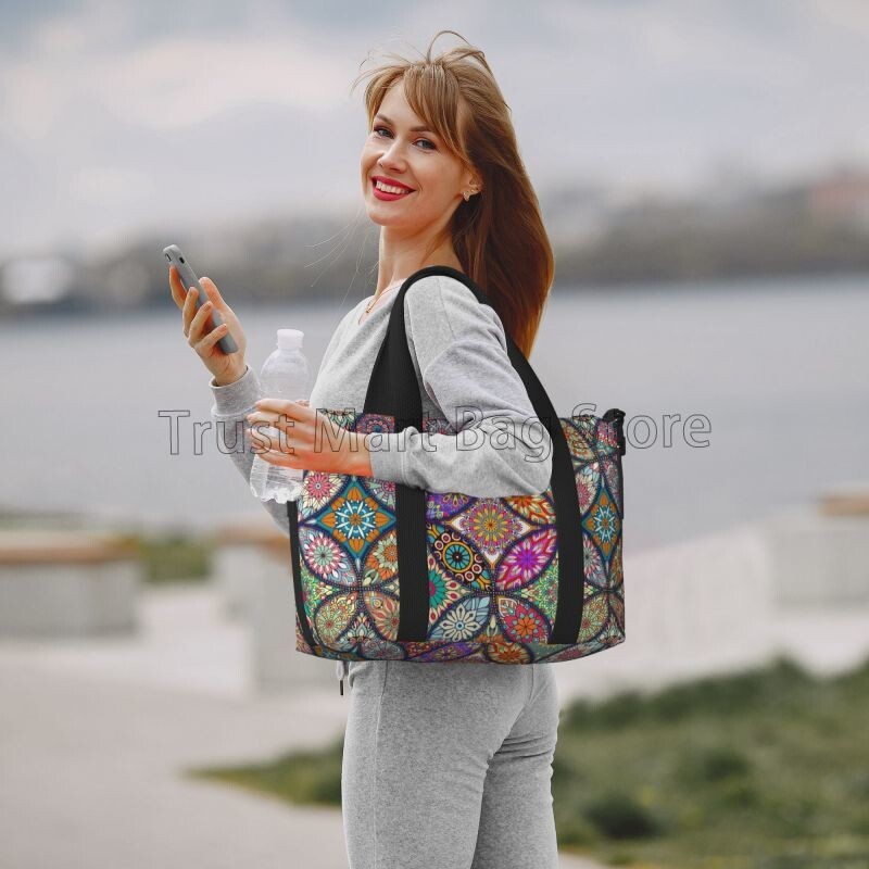 Boho Mandala putna sportska torba Vintage Flower Flower Weekender Overnight Handbag Vodootporne torbe za nošenje za žene Dame