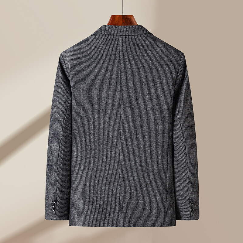 [Toamnă și iarnă] Costum simplu business casual pentru bărbați, cu dungi elastice tricotate și un rând de lână, cu buzunare cu doi nasturi