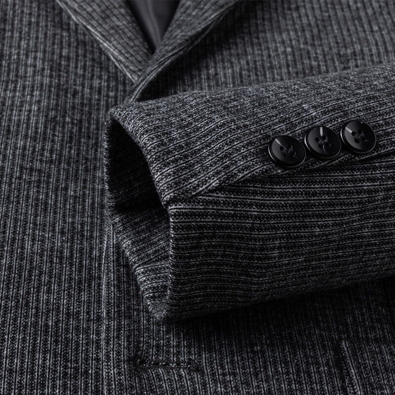 [Toamnă și iarnă] Costum simplu business casual pentru bărbați, cu dungi elastice tricotate și un rând de lână, cu buzunare cu doi nasturi