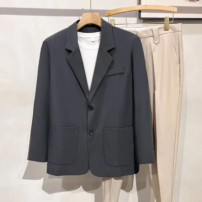 Modni trendi muški ležerni blejzer Laneni široki sako Sivi kaki smeđi Crni kaput Poslovni ured Mladoženja Vjenčanje S-4XL