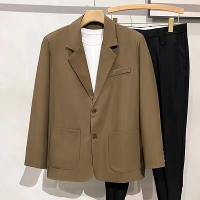 Modni trendi muški ležerni blejzer Laneni široki sako Sivi kaki smeđi Crni kaput Poslovni ured Mladoženja Vjenčanje S-4XL