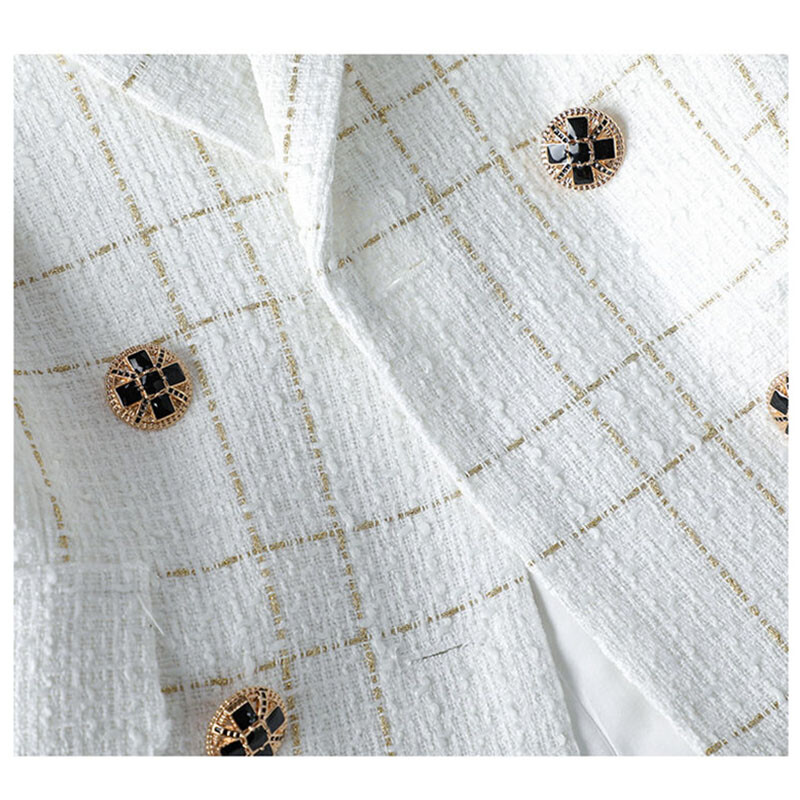 Tvido balto kostiumo striukė, moteriška 2024 m. rudens, žiemos naujas paltas, laisvalaikio mažo kvapo viršutiniai drabužiai, moteriški temperamentiniai švarkai