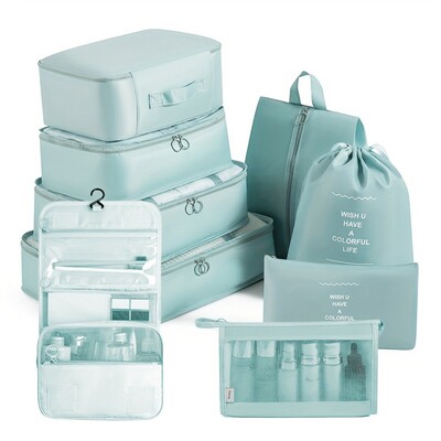 9 bucăți saci de depozitare cu organizator de călătorie pentru valiză cuburi de ambalare dulap portabil pliabil pentru bagaje haine husă de pantofi cu geantă de machiaj