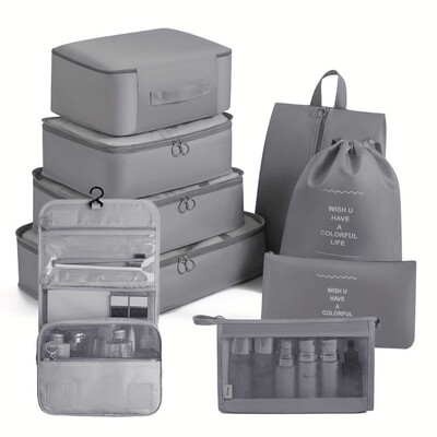 9 bucăți saci de depozitare cu organizator de călătorie pentru valiză cuburi de ambalare dulap portabil pliabil pentru bagaje haine husă de pantofi cu geantă de machiaj