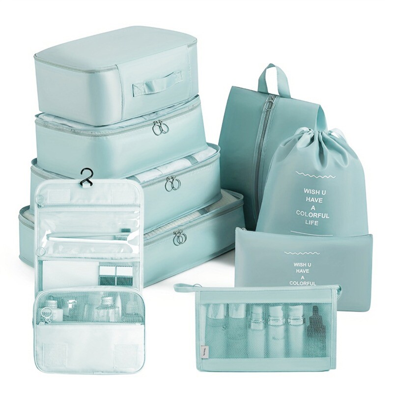 9 bucăți saci de depozitare cu organizator de călătorie pentru valiză cuburi de ambalare dulap portabil pliabil pentru bagaje haine husă de pantofi cu geantă de machiaj