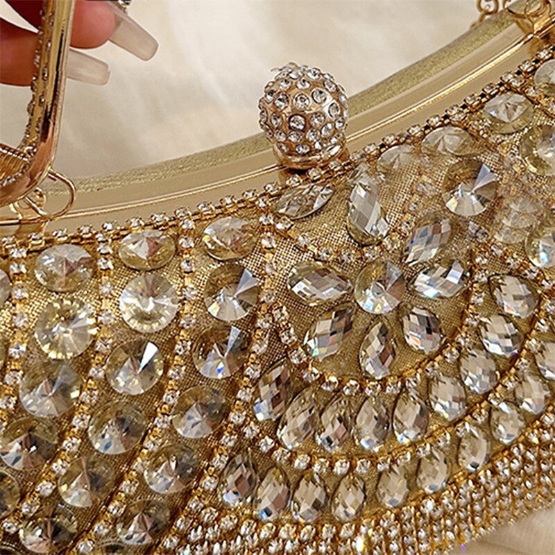 Poșetă de seară cu stras de argint pentru femei, geantă de umăr cu ciucuri strălucitoare, geantă de mână, poșetă de petrecere, genți de seară elegante de lux de aur