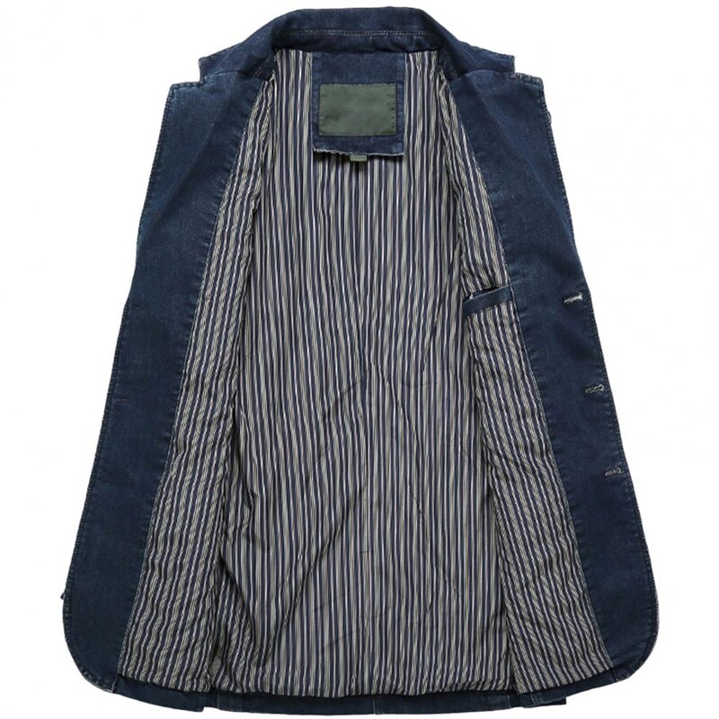 Rudens džinsa žakete vīriešiem vienkrāsains, nogatavināts apkakle, vienrinda džinsa kostīms jaka Slim Fit kabatas uzvalks mētelis ielas apģērbs