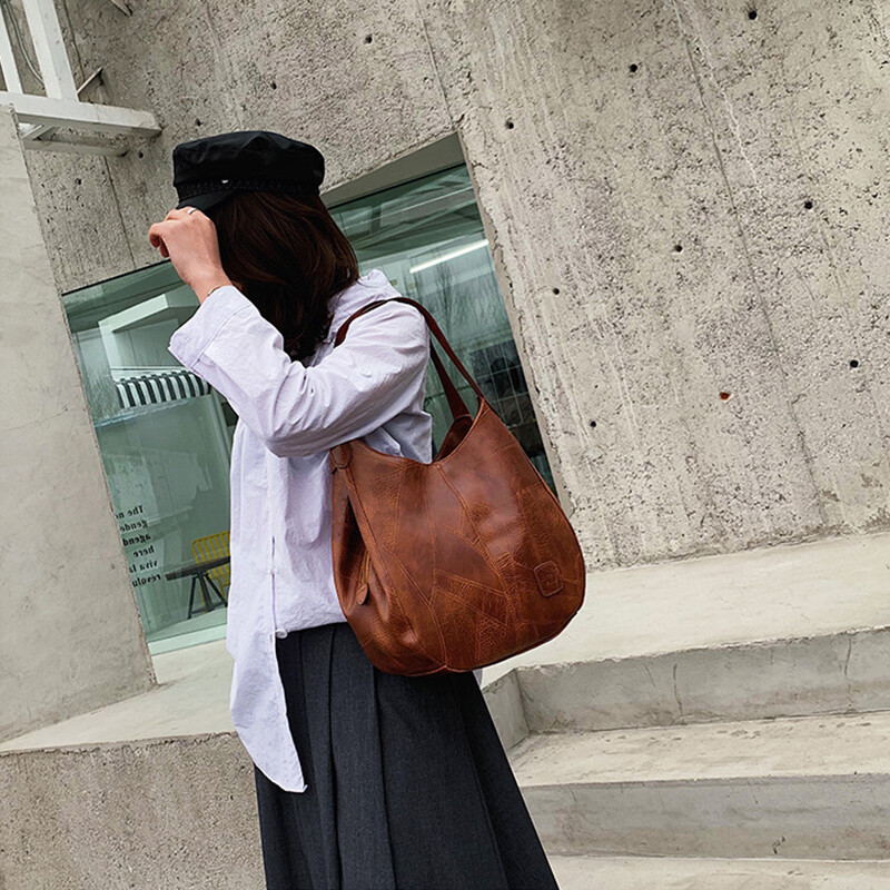 Ženske vintage torbe na rame Dizajnerske ručne torbe od PU kože Ženske luksuzne hobo torbe s gornjom ručkom Modni brend Torbe velikog kapaciteta