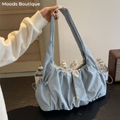 Genți de umăr cu design plisat pentru femei, țesătură din nailon, culoare pură, tote pentru cumpărători de mare capacitate, geantă casual Street Hobo, geantă de mână cu marcă 2024