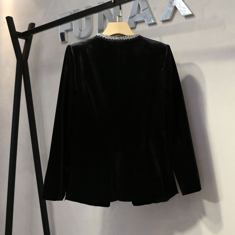 Ženski sako sa zlatnim baršunastim perlama 2024. Novi korejski modni jesenski uredski sakoi dugih rukava Ženske jakne Kaput Ženske majice