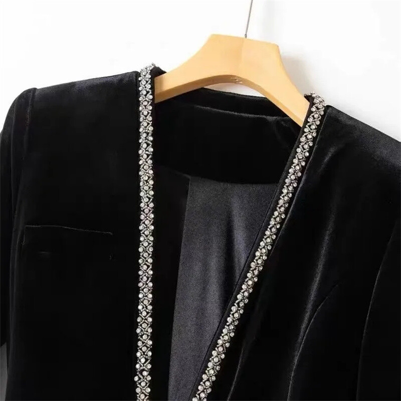 Ženski sako sa zlatnim baršunastim perlama 2024. Novi korejski modni jesenski uredski sakoi dugih rukava Ženske jakne Kaput Ženske majice