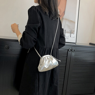 Poșetă de clutch cu găluște pentru petrecere, cu design mic de lux, din piele moale, pentru femei