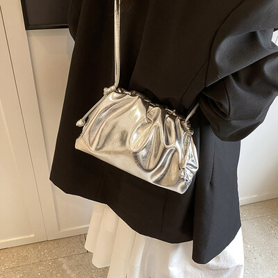 Poșetă de clutch cu găluște pentru petrecere, cu design mic de lux, din piele moale, pentru femei