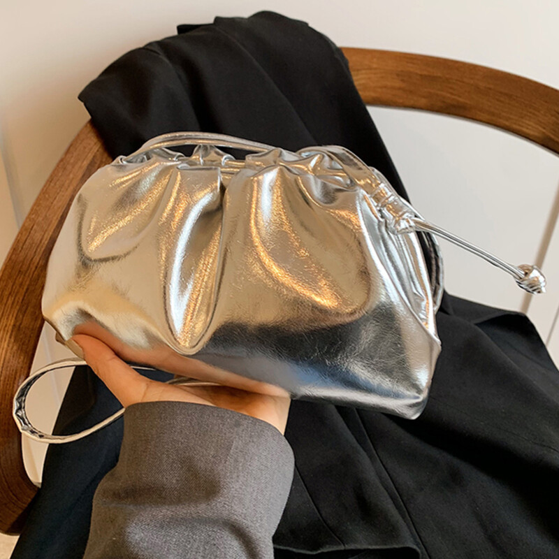 Poșetă de clutch cu găluște pentru petrecere, cu design mic de lux, din piele moale, pentru femei