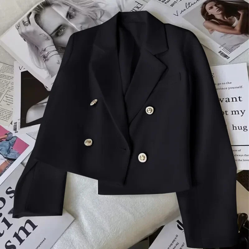 Blazere scurte de modă pentru femei Costume elegante pentru femei Jachetă Topuri Casual Solid cu mânecă lungă Blazer pentru dama de birou Primăvara toamnă