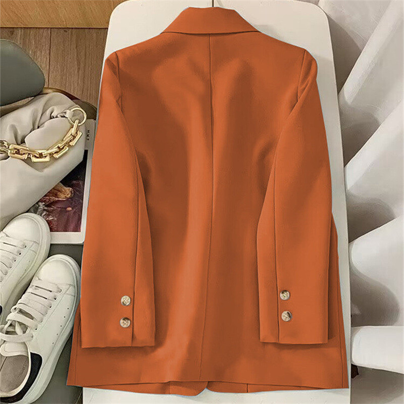 Eleganta oranža žakete sievietēm, jaka ar garām piedurknēm, ikdienas šaurs virsdrēbes, pavasara un rudens mode, 2023