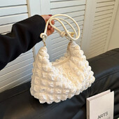 Geantă de pânză șifonată pentru femei Genți de umăr Genți cu bule plisate Genți de mână căptușite ocazionale Geantă matlasată Tote Poșetă de nor