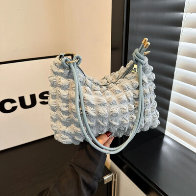 Geantă de pânză șifonată pentru femei Genți de umăr Genți cu bule plisate Genți de mână căptușite ocazionale Geantă matlasată Tote Poșetă de nor