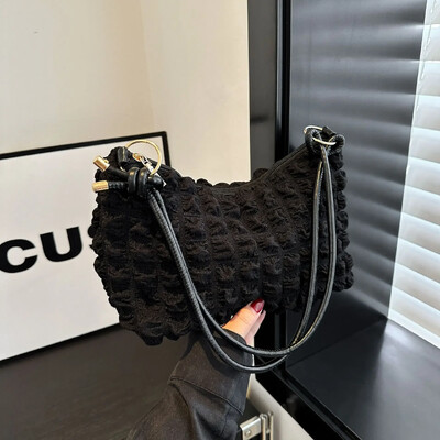 Geantă de pânză șifonată pentru femei Genți de umăr Genți cu bule plisate Genți de mână căptușite ocazionale Geantă matlasată Tote Poșetă de nor