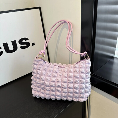 Geantă de pânză șifonată pentru femei Genți de umăr Genți cu bule plisate Genți de mână căptușite ocazionale Geantă matlasată Tote Poșetă de nor