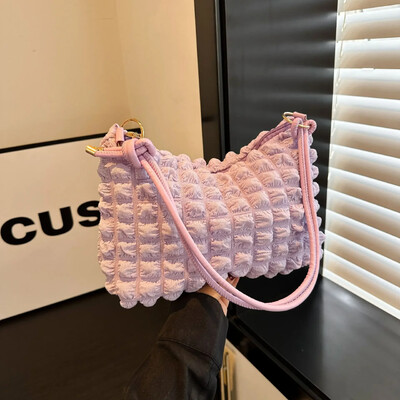 Geantă de pânză șifonată pentru femei Genți de umăr Genți cu bule plisate Genți de mână căptușite ocazionale Geantă matlasată Tote Poșetă de nor