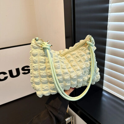 Geantă de pânză șifonată pentru femei Genți de umăr Genți cu bule plisate Genți de mână căptușite ocazionale Geantă matlasată Tote Poșetă de nor