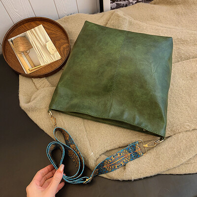 Geantă de mare capacitate pentru femei, geantă nouă de umăr, retro, versatilă, cu bandă largă, cu bandă largă, cu curea geometrică, geantă hobo, geantă de cumpărături