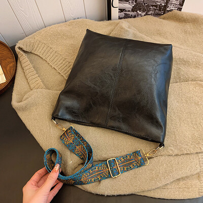 Geantă de mare capacitate pentru femei, geantă nouă de umăr, retro, versatilă, cu bandă largă, cu bandă largă, cu curea geometrică, geantă hobo, geantă de cumpărături