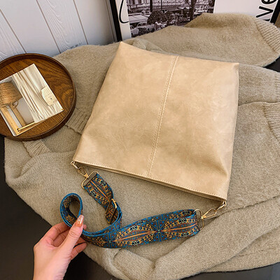 Geantă de mare capacitate pentru femei, geantă nouă de umăr, retro, versatilă, cu bandă largă, cu bandă largă, cu curea geometrică, geantă hobo, geantă de cumpărături