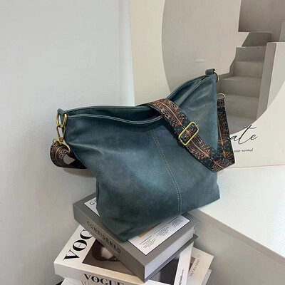 Geantă de mare capacitate pentru femei, geantă nouă de umăr, retro, versatilă, cu bandă largă, cu bandă largă, cu curea geometrică, geantă hobo, geantă de cumpărături